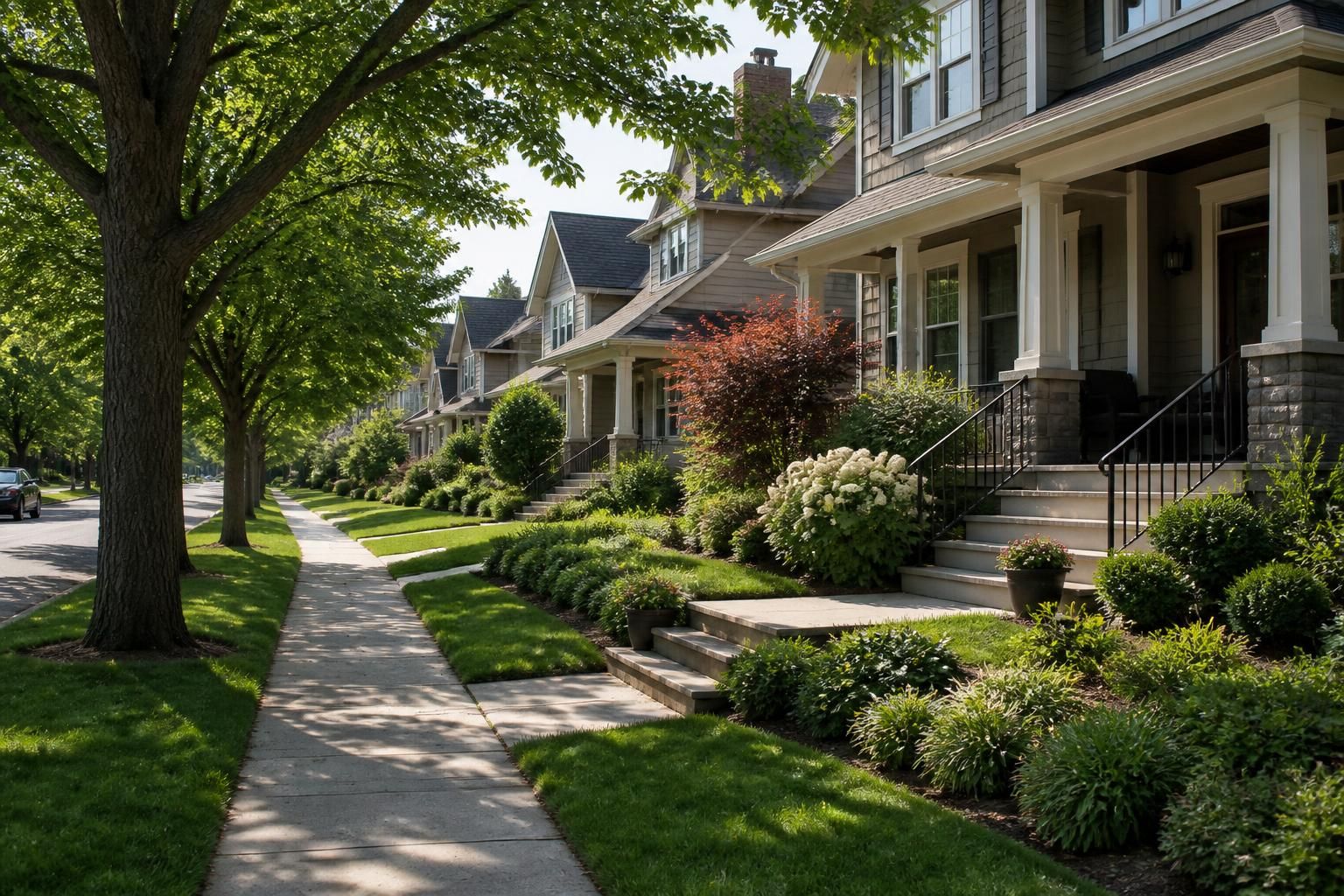 Local neighborhood with mature trees and well-maintained homes